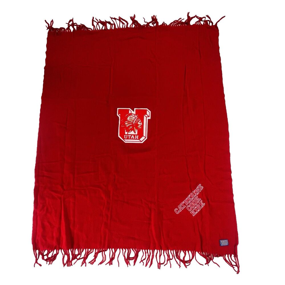 Vtg Pendleton Utah Stadium Robe in a Bag Blanket Red Wool Embroidered Name *READ